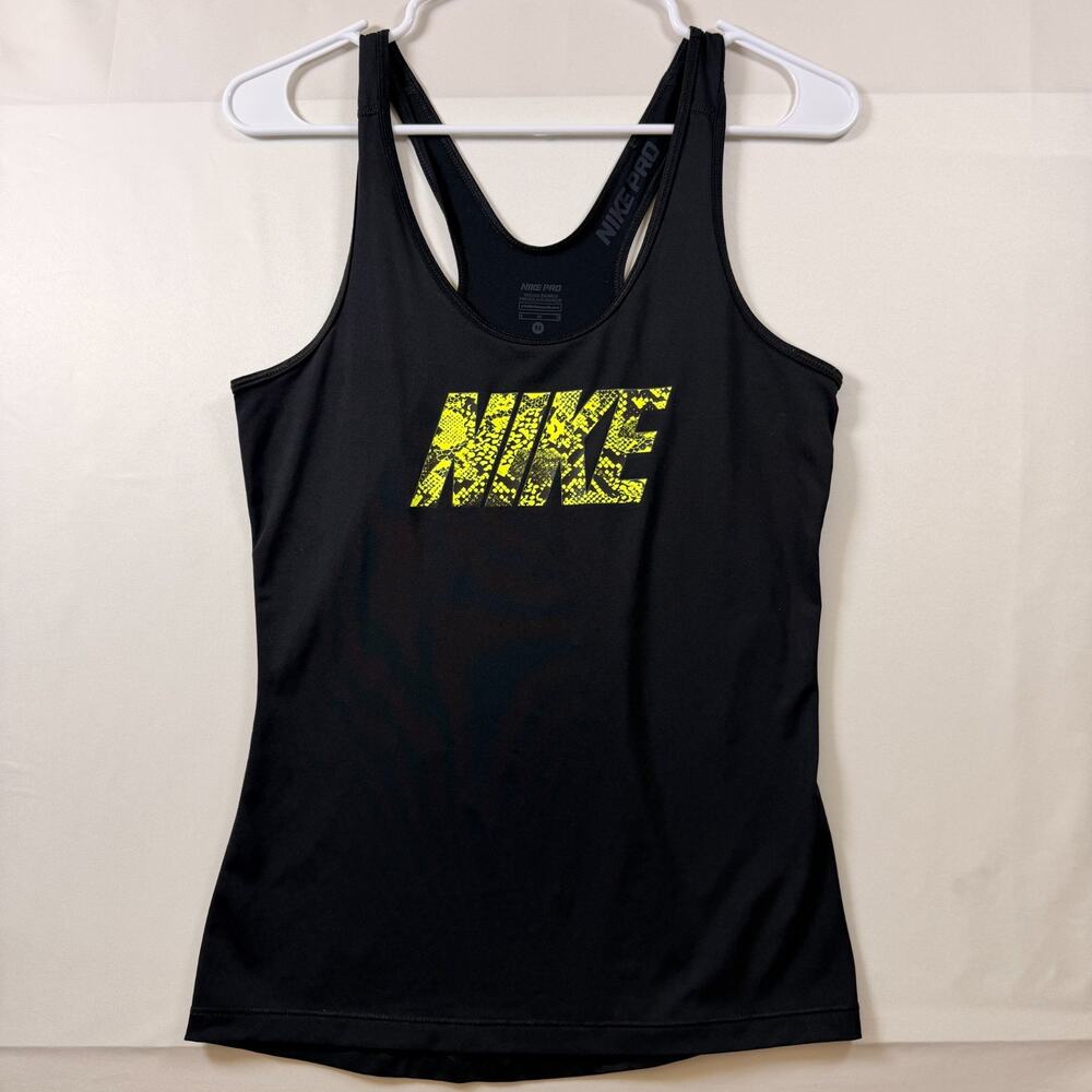 Nike Pro Tank Top Black Yellow Snakeskin Graphic Womens Size Medium